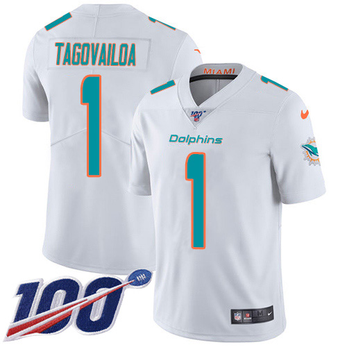 Miami Dolphins #1 Tua Tagovailoa White Men Stitched NFL 100th Season Vapor Untouchable Limited Jersey